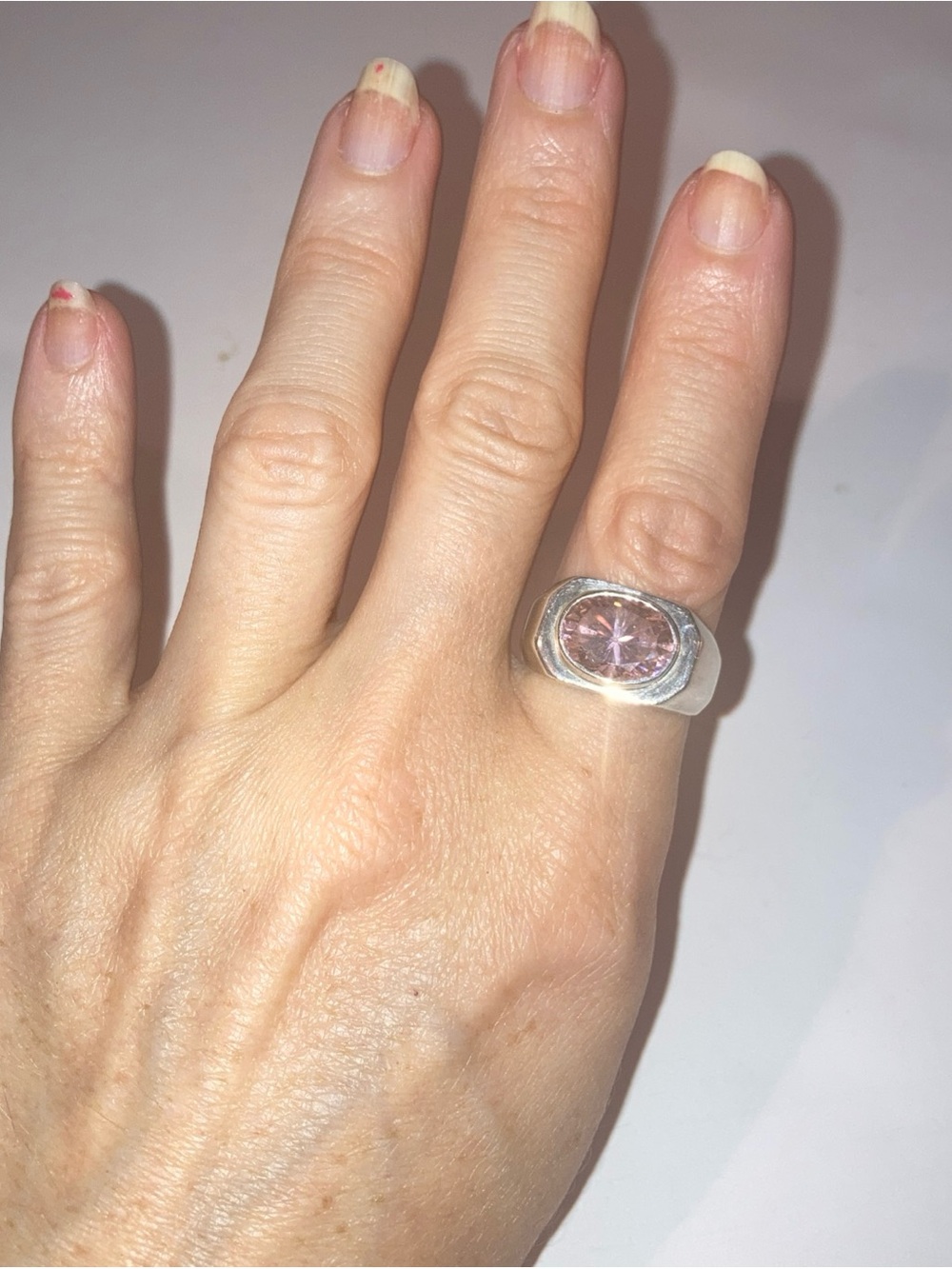 Sterling Silver Pink Crystal Signet Ring